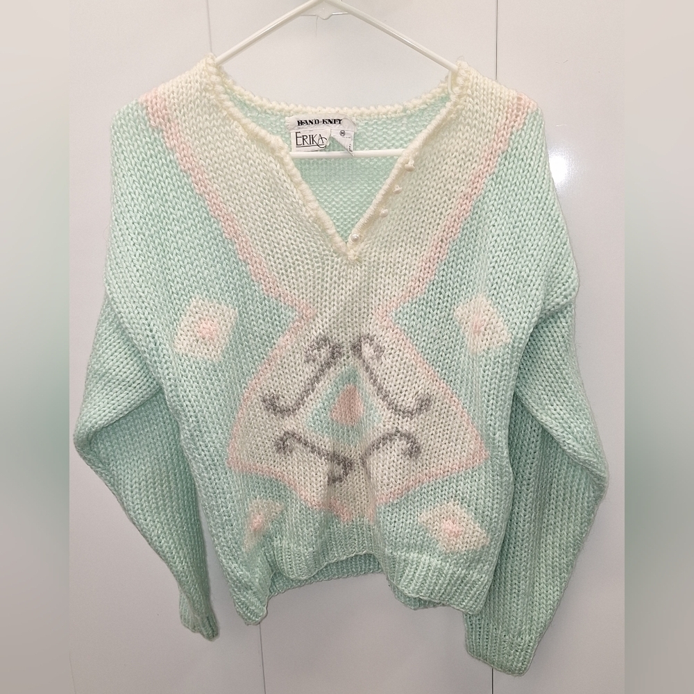 Vintage Erika Pastel Handknit Sweater Medium 90s